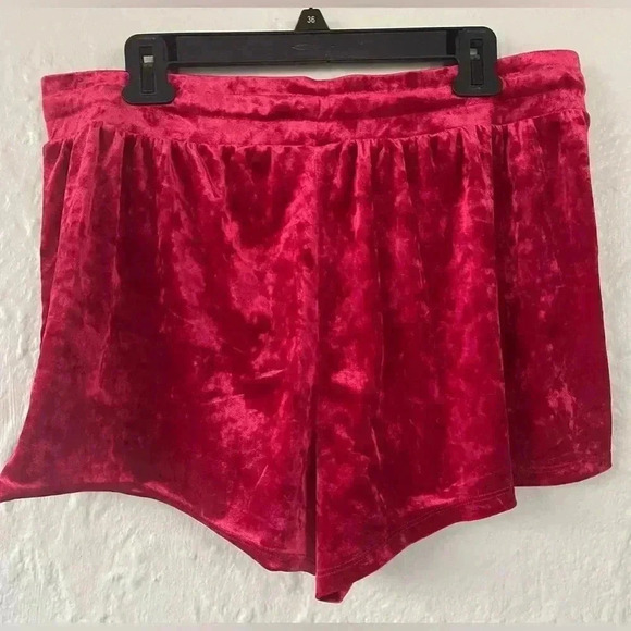 Torrid Crushed Velour Sleep Short in Jasper Red with Drawstring Waist,Pockets; 1 - Picture 5 of 7
